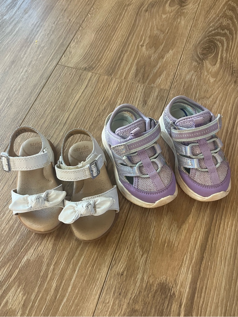 Stride Rite Purple with sparkle Sneakers and White Bow Sandals size 5t